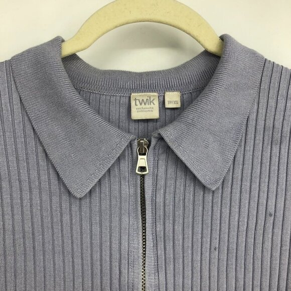 Twik by Simons Light Periwinkle Short Sleeve Zip Up Crop Top XS - Picture 3 of 16